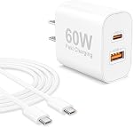 IPhone 17 16 15 Pro Max Chargeur Chargeur Super rapide 60W USB Bloc du chargeur C, type C GaN Chargeurs rapides, avec 10FT Longue USB-C Câble pour iPhone Android Voyage Accueil Bureau Couch, Soutien PD/PPS