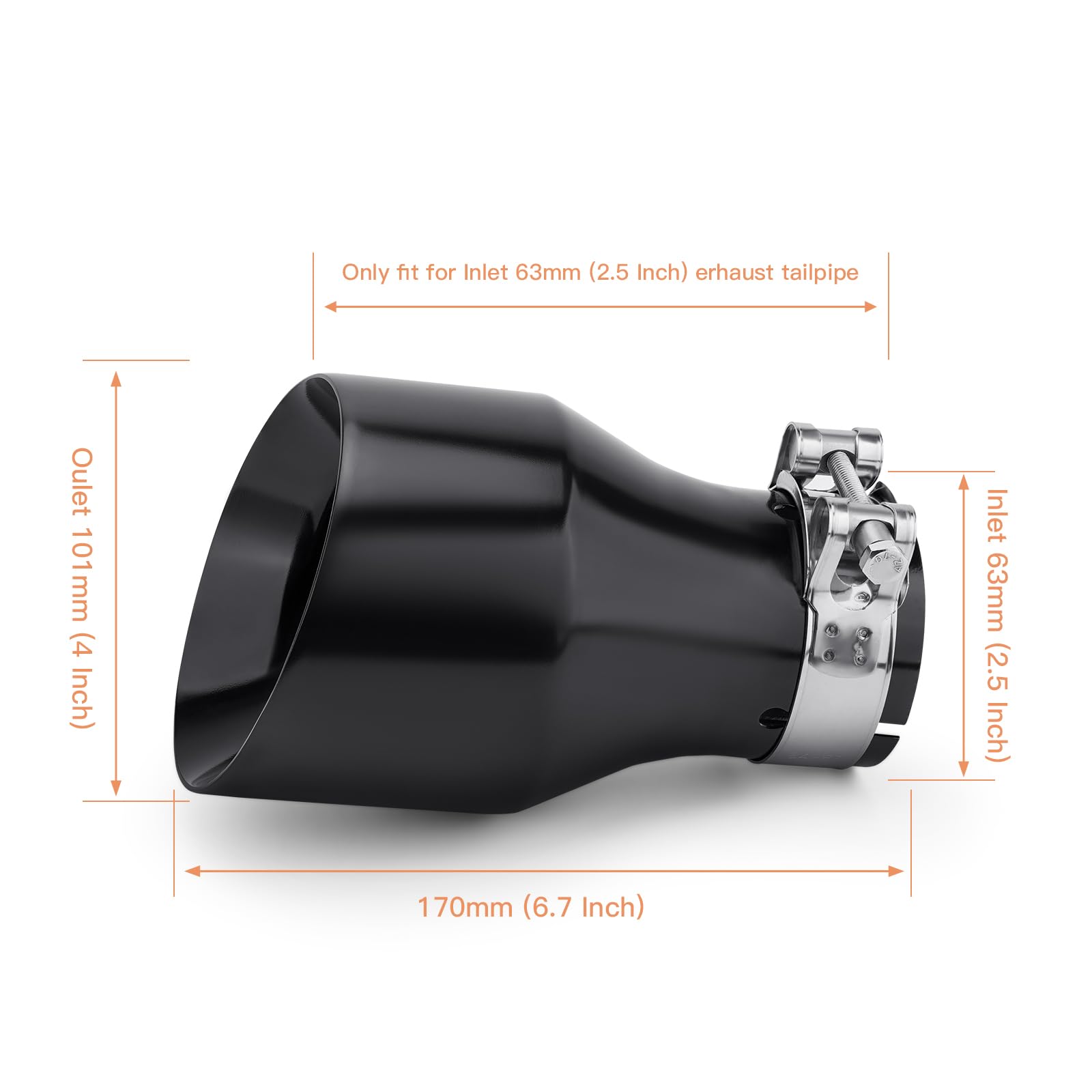 Auspuffspitzen 304 Edelstahl Auto Auspuff Ende Endrohr Spitze Doppelwand poliert Schrägschnitt Schalldämpfer Spitze Auto Auspuffspitze, Einlass 63mm (2,5") Auslass102mm (4") (Glänzendes Schwarz)