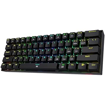 Redragon K630 Dragonborn 60% Wired RGB Gaming Keyboard, 61 Keys Compact Mechanical Keyboard with Tactile Brown Switch, Pro Driver Support, Black