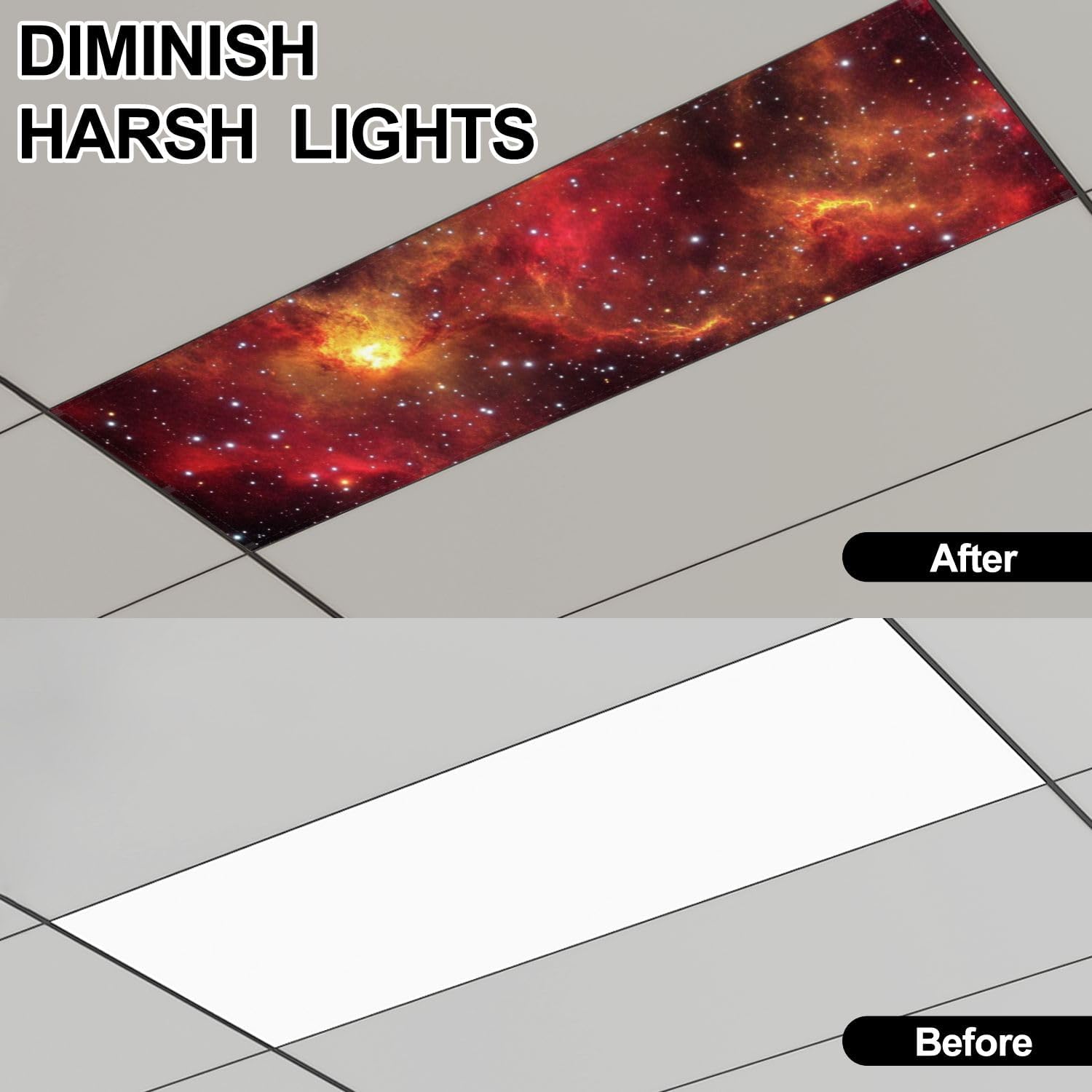 Fluorescent Light Covers for Ceiling Lights Red Nebula Easy to Install Magnetic Light Filter for Classroom Office Hospitals School Home Decor