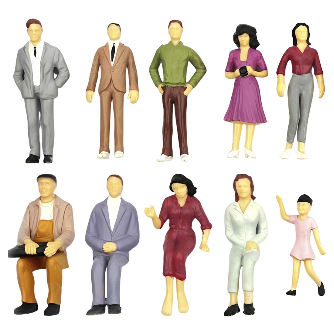 10 pezzi Figurine di Persone in Miniatura in Scala 1:25, Piccole Figure Dipinte Colorate Figurine de Miniature di Plastica, Figure di Persone Dipinte in Piedi e Sedute per Scene in Miniatura