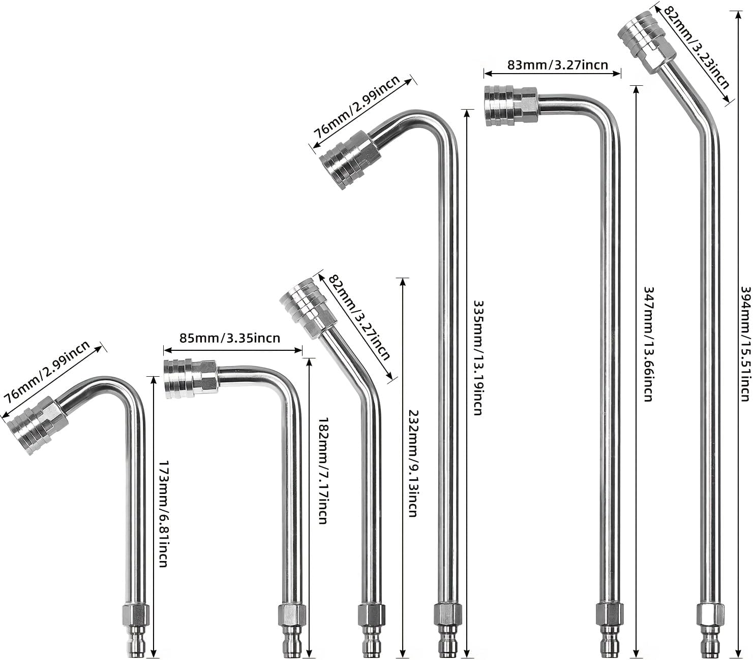 Professional Pressure Washer Extension Wand Set, 6 Stainless Steel Spray Lances, 13-47 Inch Adjustable Length, Quick Connect Fittings