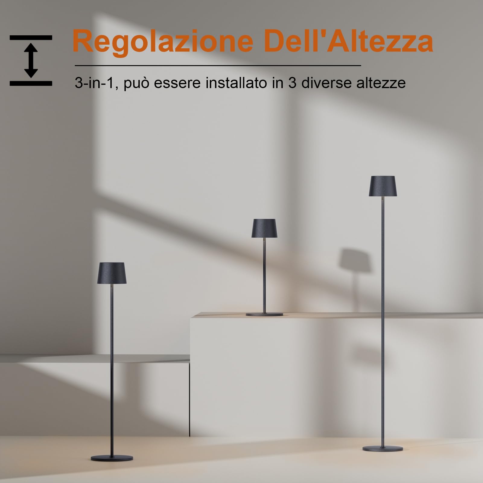 K-Bright Lampada da Terra 3000K LED, Alimentata a Batteria Ricaricabile da 4W, IP54 Impermeabile Senza Fili per Esterni Dimmerabile (Antracite)