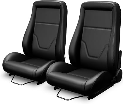 1 Pair Universal Classic PVC Reclinable OBS Style Seats Low Back Bucket Seats with Dual Sliders Not Including Seat Bracket 22.4 D x 21.5 W x 29.5 H