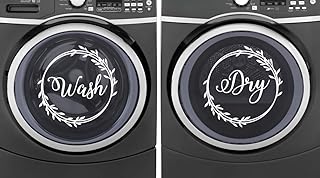 Black - Wash Dry Wreath Vinyl Decals - Washer Dryer Laundry Room Decor - Die Cut Stickers - Each 12w x 12h inches