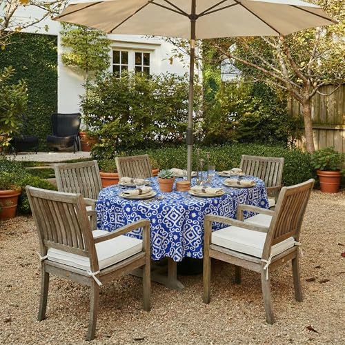 Image of EHouseHome Outdoor Indoor Tablecloth with Umbrella Hole for Oval Table,Waterproof Patio Table Cloths, Spring /Summer Table Covers with Zipper for Backyard Circular Table /BBQs /Picnic,60 x 84 inches