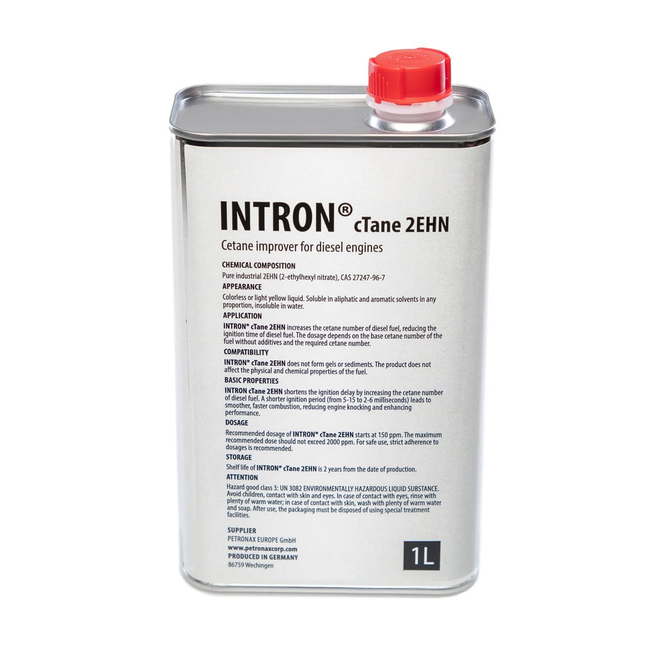 INTRON cTane 2EHN Booster Numero di Cetano 1000 ml | Diesel Premium | Purezza 99% | +6–7 Punti di Cetano | Qualità Raffineria | Per Tutti i Motori Diesel | Made in Europe