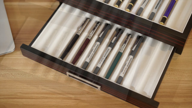 Arolly 3-Drawer Pen Case - Holds 24 Pens, Ebony Wood With Glass Lid & PU Lining - View #6