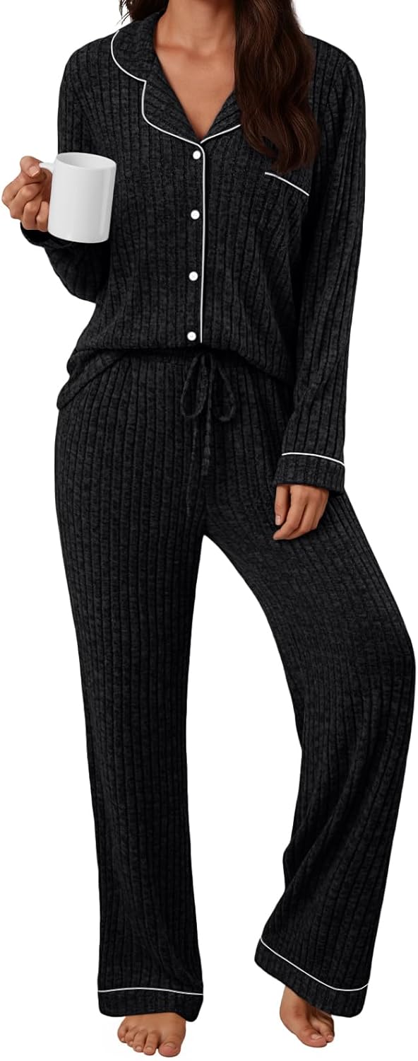 LILLUSORY Womens Winter Pajama Sets Lounge 2 Piece Pj Matching Cute Soft Long Sleeve Sleepwear