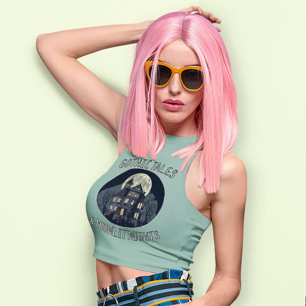 Gothic Tales and Moonlit Nights Racerback Cropped Tank - Mansion Women's Tank - Gothic Tank Top