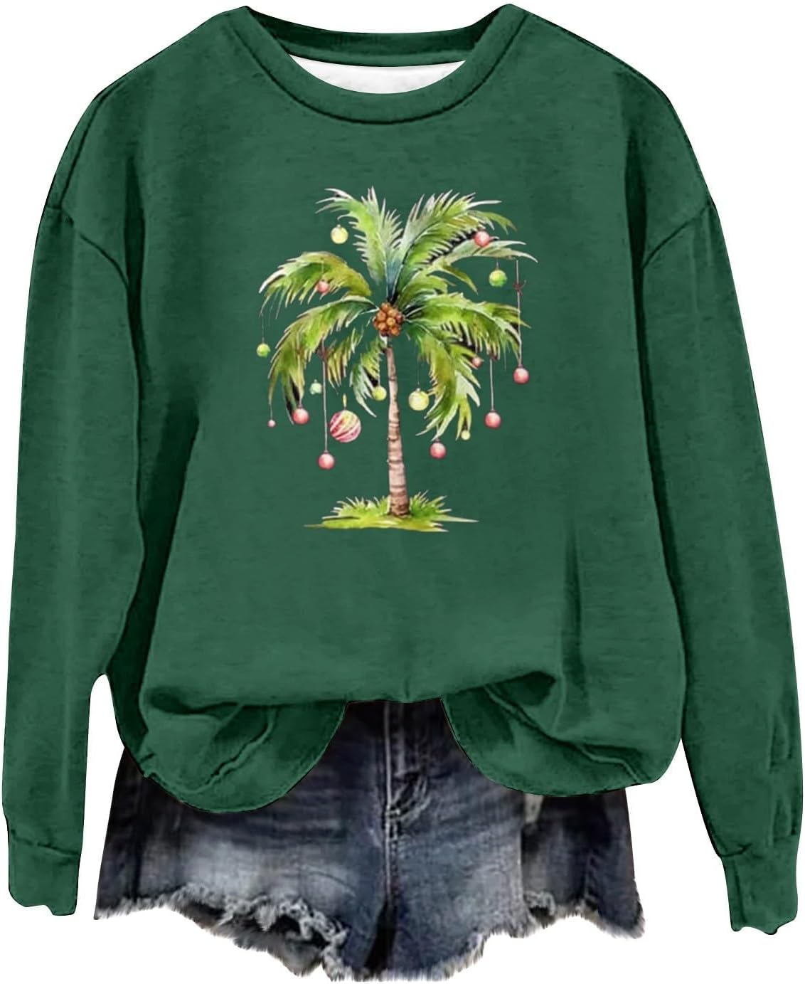 Women Christmas Palm Tree Sweatshirt Funny Hawaiian Beach Tropical Xmas Long Sleeve Pullover Cute Snowflake Shirt Top - Image 3