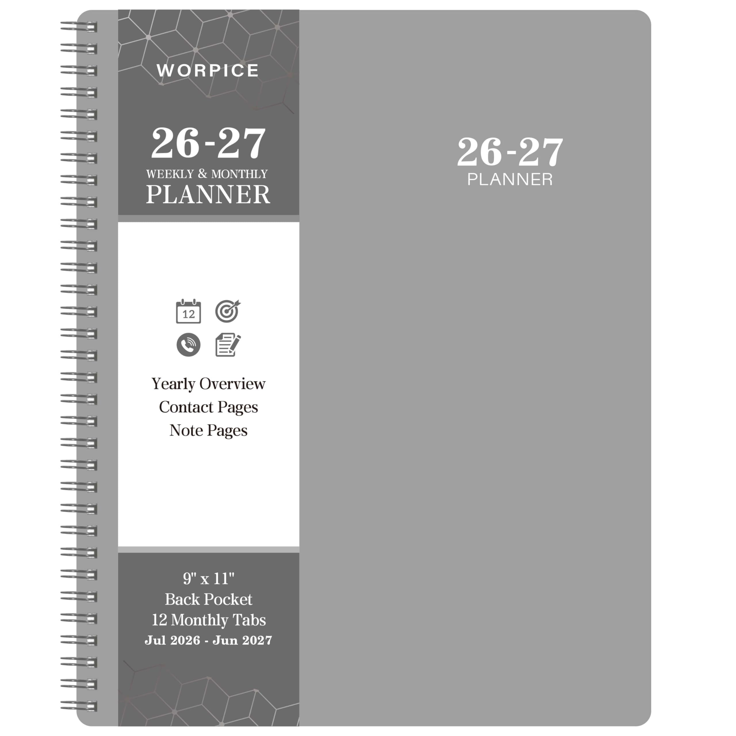 2026-2027 Planner - 2026-2027 Weekly and Monthly Planner, 9” × 11”, from JUL 2026 to JUN. 2027, Inner Pocket, Premium Paper, Twin-wire Binding, Make