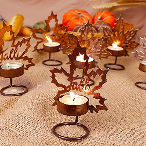 Maggift Set Of 6 Maple Leaf Tea Light Candle Holders Metal Thanksgiving Centerpiece, Fall Autumn Harvest Home Tabletop Decorations Holiday Rustic Decor, Table Display Kitchen Thanksgiving Decor #TOP3