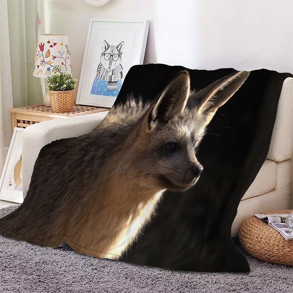 Koc z lisem z dużymi uszami kocy dla zwierząt koc łóżko pojedyncze ciepło miękki koc na sofę flanelowy 180 x 200 cm na wszystkie pory roku