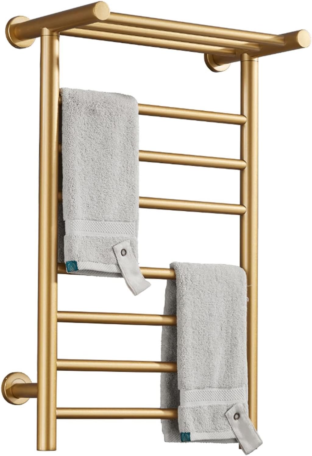 Wall Mounted Electric Towel Warmer with Timer - 7 Bar Stainless Steel Heated Towel Rail & Drying Rack 70W Radiator with Top Shelf for Bathroom Hardwired Design