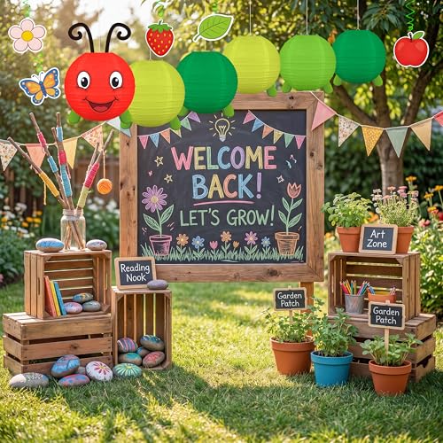 Image of 11PCS Caterpillar Birthday Decorations Paper Lanterns Hanging Swirls Set Back to School DIY Party Decor Classroom Supplies with Eyes Mouth Feelers Legs(Assembly Needed)