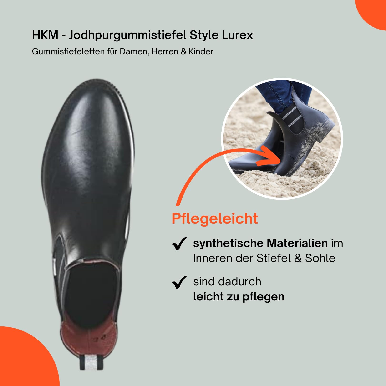 HKM - Jodhpurgummistiefel Style Lurex | Gummistiefeletten für Damen, Herren & Kinder | Regenstiefeletten mit Elastikeinsatz | wasserdichte Jodhpur-Stiefelette in Schwarz | Größe 30-45