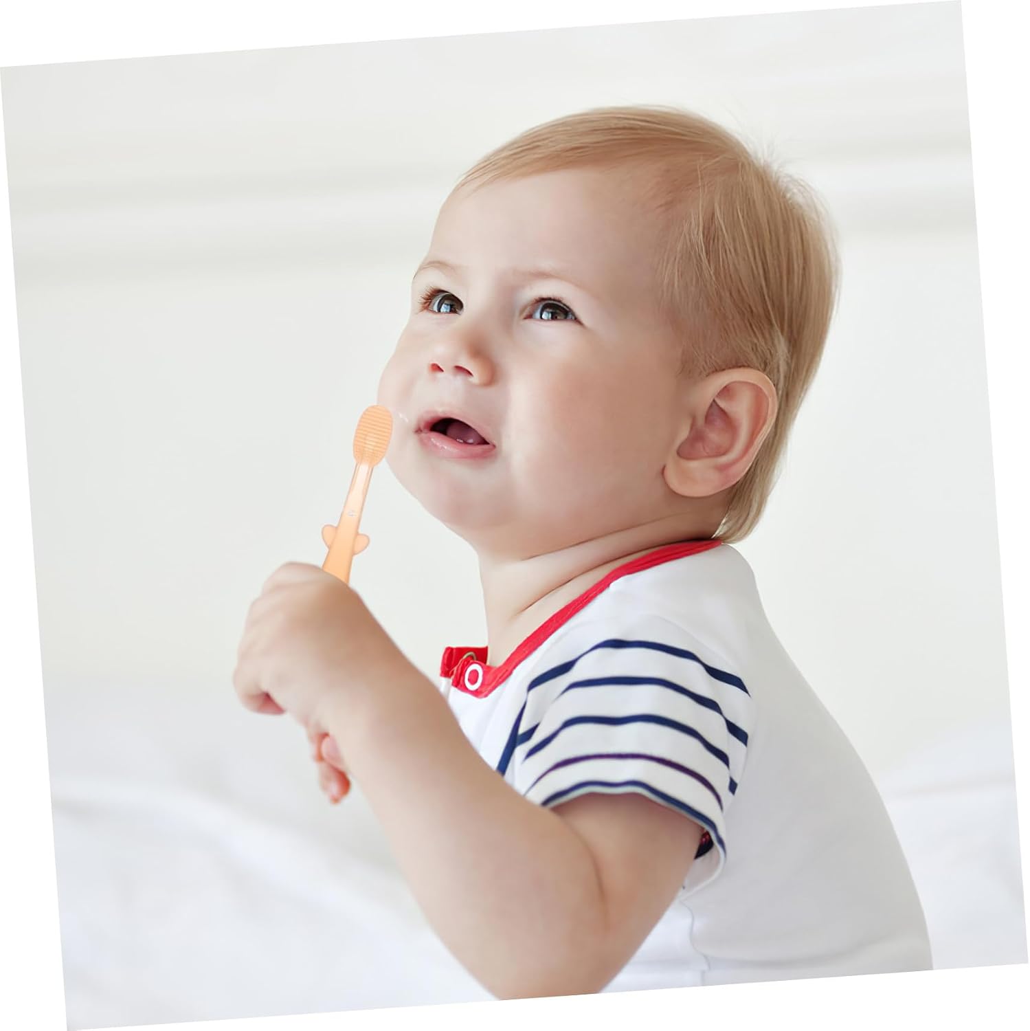 Silicone Toothbrush 3pcs with Tongue Cleaner Soft Bristles Oral Care for Newborns Mouth Cleaning Tool in Warm Orange