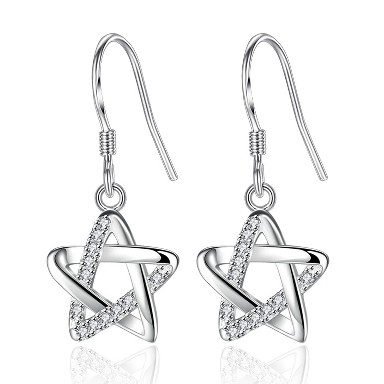 ITESSYStar Drop Earrings for Girl, Silver Dangle Earrings with Cubic Zirconia Shiny Star for Women│Dainty Hypoallergenic Earring for Sensitive Ears│Birthday Christmas Jewellery Gifts