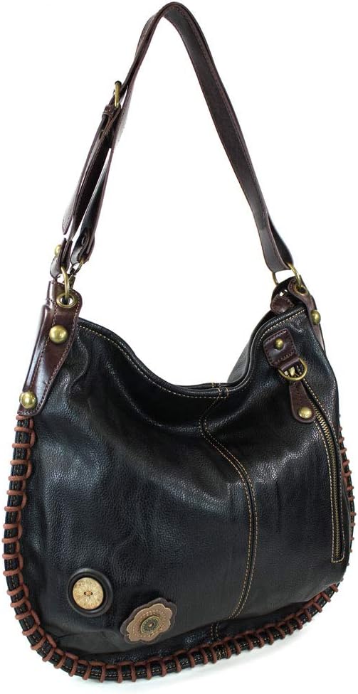 CHALA Convertible Shoulder or Crossbody Large Hobo Handbag with Keyfob -Multicolor (Black_ Mushroom)