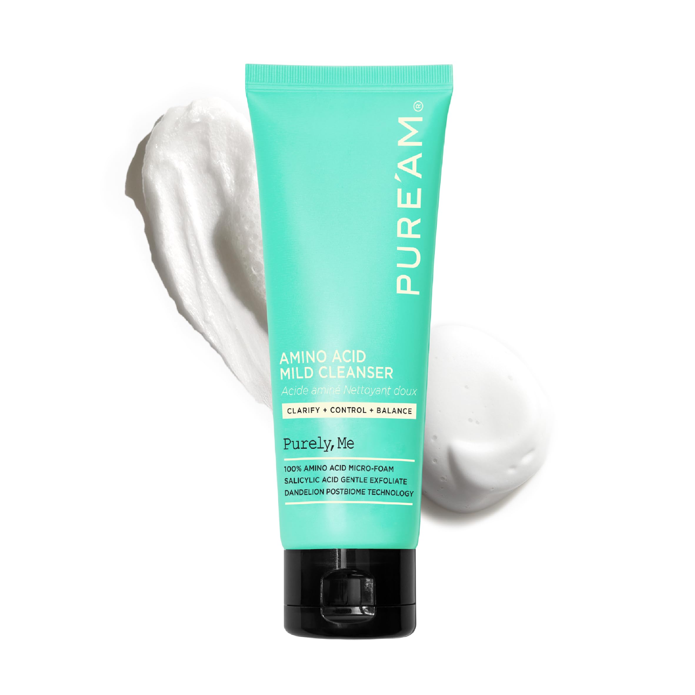 PURE'AMGentle Face Wash with Amino Acids, Salicylic Acid - 4.05 Fl.oz, 120ml - Korean Face Cleanser - Clarifying, Foaming, Deep Pore Cleaning, pH Balancing, Oil Control - Authentic Korean Skin Care