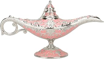 Legend Aladdin Lamp Magic Genie Wishing Light, Classic Arabian Nights Costume Props Lamp Table Decor for Home Wedding Party Halloween Birthday Beautiful Gift for Women MenPink & Silver