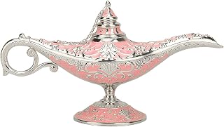 Legend Aladdin Lamp Magic Genie Wishing Light, Classic Arabian Nights Costume Props Lamp Table Decor for Home Wedding Party Halloween Birthday Beautiful Gift for Women Men(Pink & Silver)