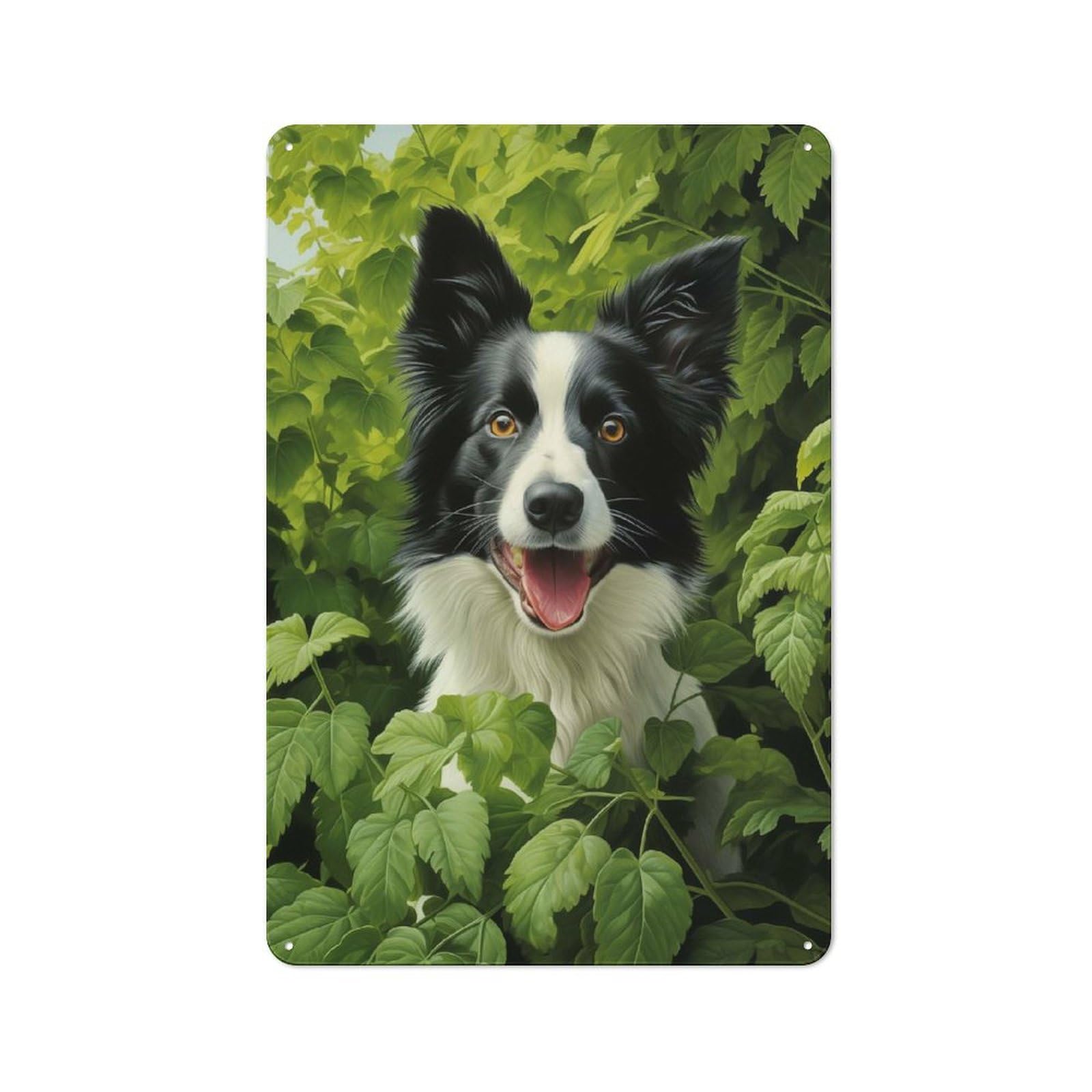 Junmoney Style-20 Border Collie In Green Vintage Tin Wall Plaque 30X20cm For Hobby Room Or Studio, A Decorative Metal Sign For Hobby Rooms And Studios