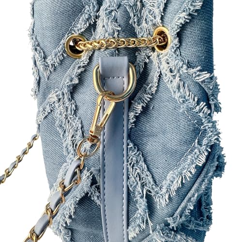 Eiyye Denim Bucket Bag Quilted Jean Purse for Women Hobo Crossbody Handbag, Washed Blue Shoulder Bag with Adjustable Chain Strap4