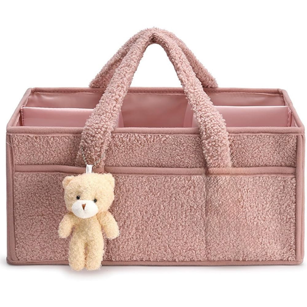 Organizador de pañales para bebé, cesta de pañales de felpa con asas, organizador para cambiador, cesta de almacenamiento para pañales, toallitas húmedas, suministros para bebés, regalo para mamá