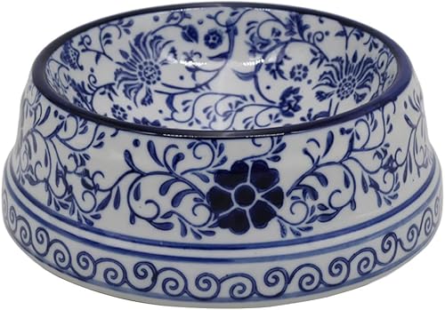 Miniatura 16 de Aimusego Plato chino de cerámica azul de 6.7 pulgadas para alimentos y agua para perros pequeños y medianos/gatos, tazón antideslizante de porcelana