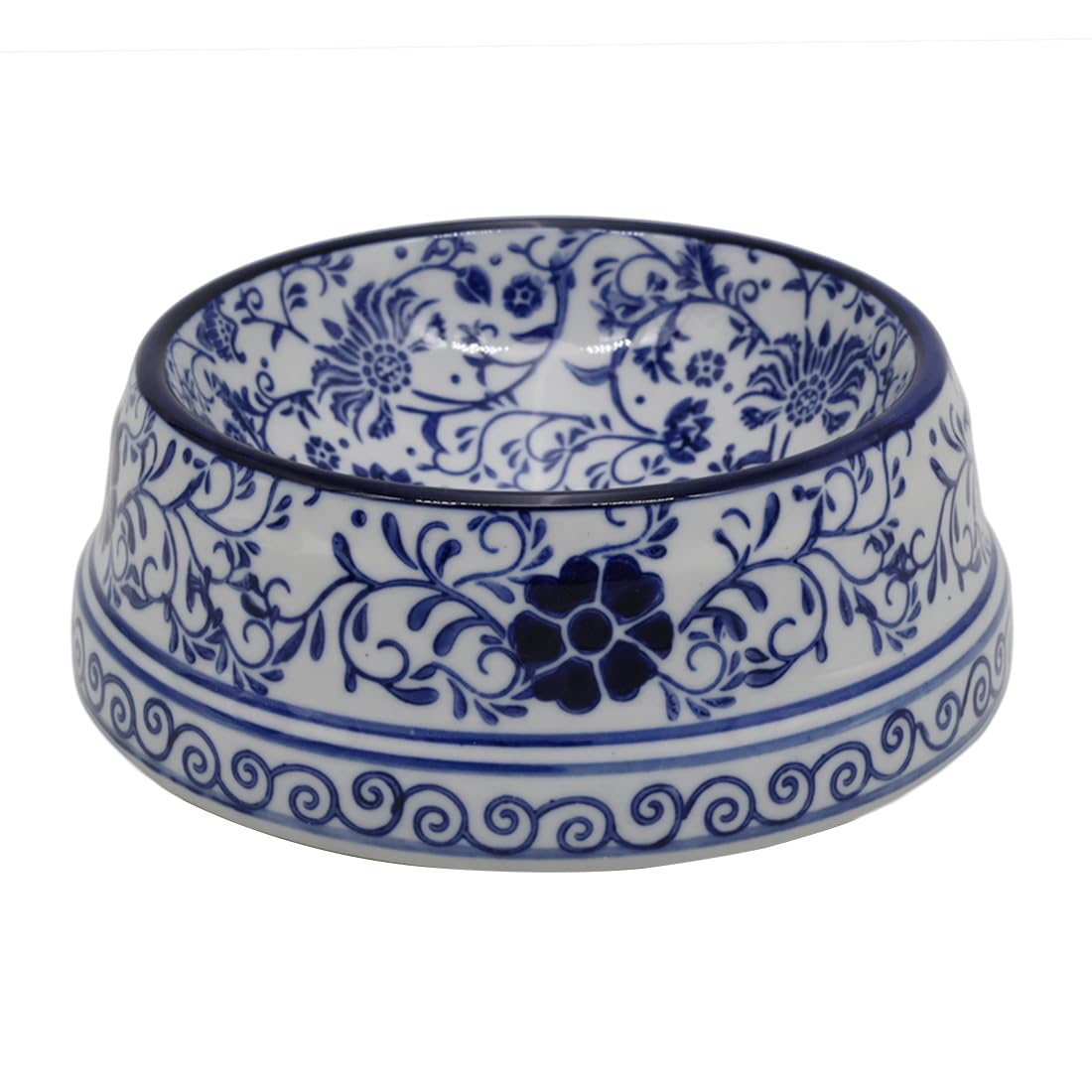 Aimusego Ceramic Dog Bowl 6.7" for Small Dogs and Cats Porcelain Chinoiserie Food and Water Bowls Dish for Pet, Pet Feeder Bowl, Microwave & Dishwasher Safe, Blue & White Floral