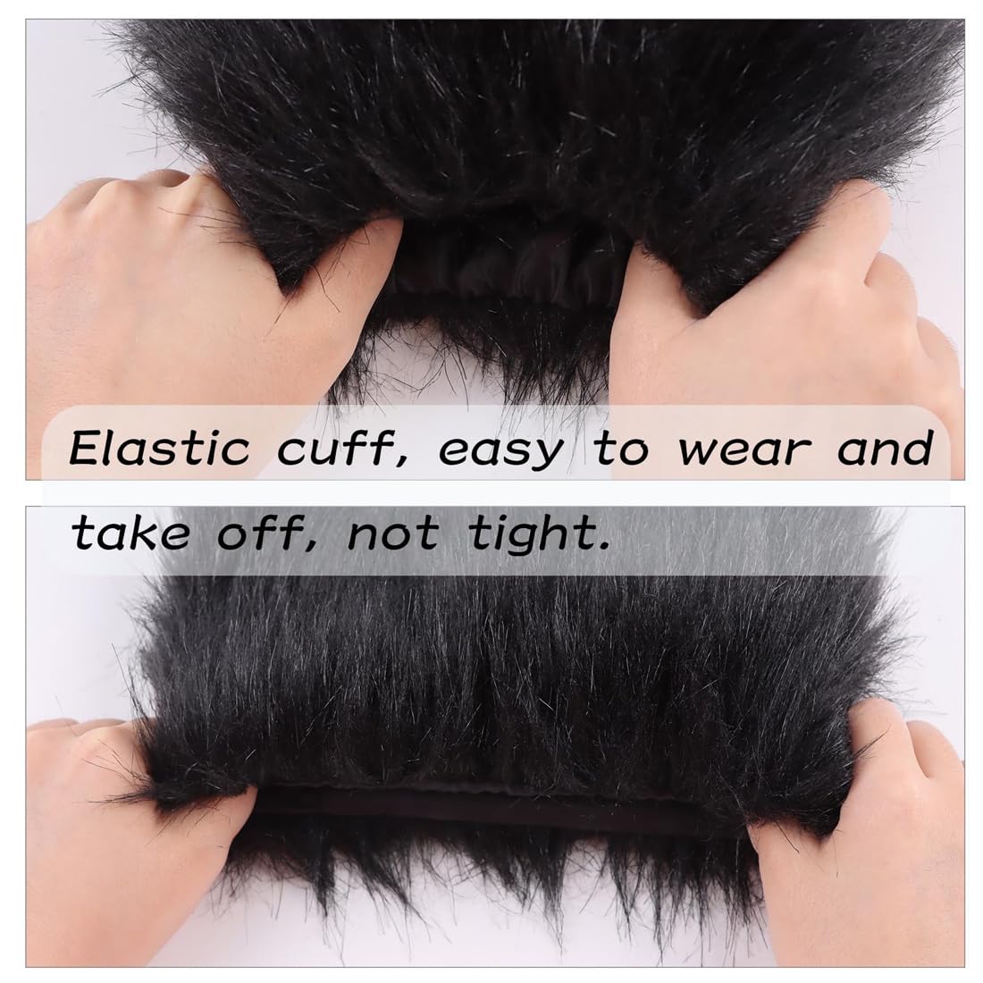 Guêtres femme,Anneaux de jambe Jambières en peluche, Jambières en fourrure pour femmes, Poignets longs, Jambières d'hiver pour femmes (Noir 45CM)