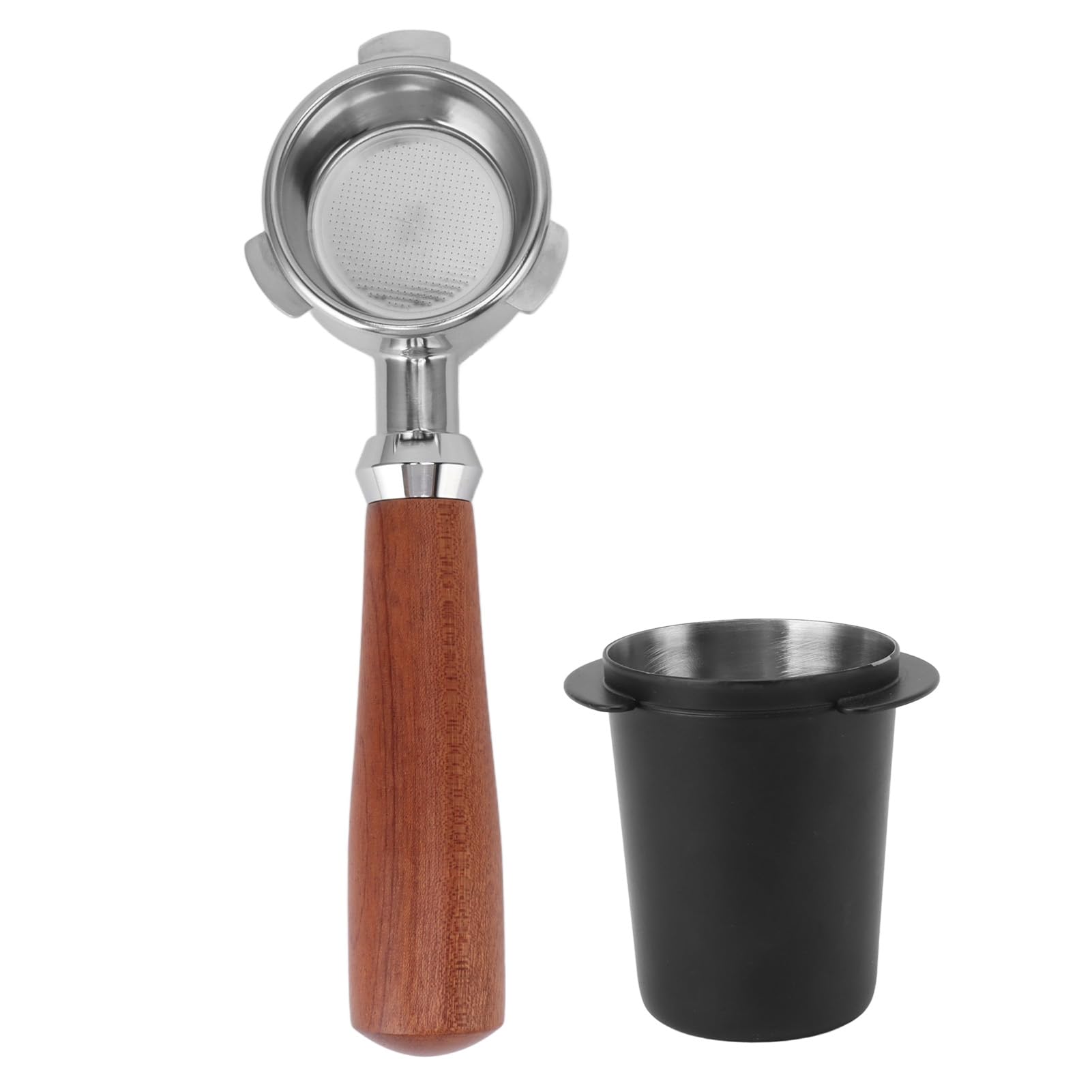 Porte-filtre sans fond en acier inoxydable avec récupérateur de poudre pour les amateurs de café, la maison et le bureau (noir)