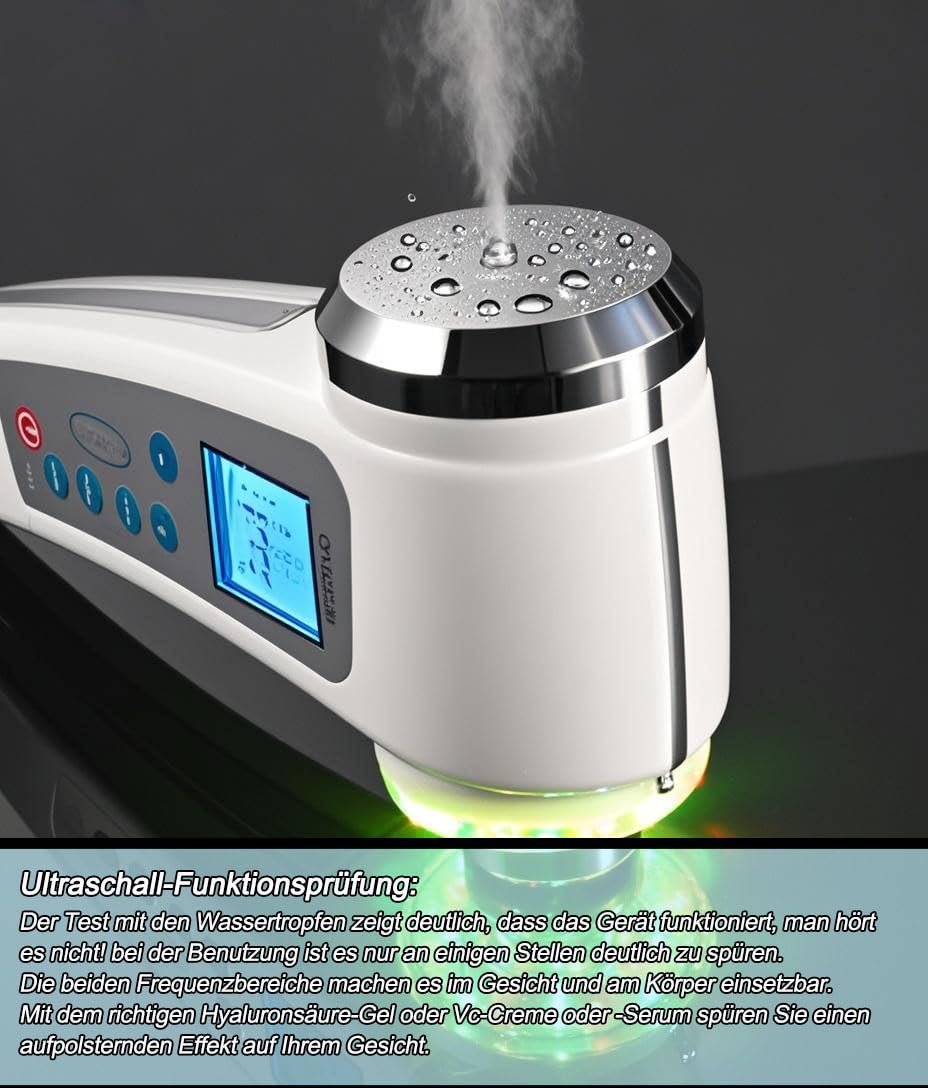 Aparato de ultrasonidos cosmético 1 MHz + 3 MHz reafirmante, reducción de arrugas, rejuvenecimiento de la piel, cuidado profundo, 2 cabezales para cara y cuerpo