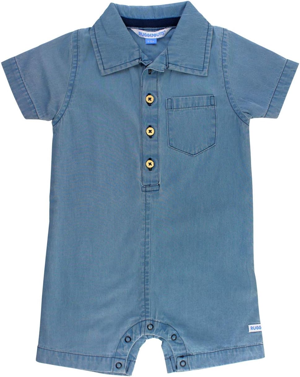 RUGGEDBUTTS Baby Boys Woven Short Sleeve Button-Up Romper