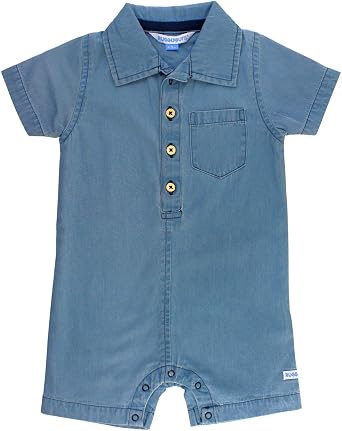 RUGGEDBUTTS Baby Boys Woven Short Sleeve Button-Up Romper