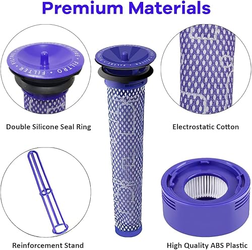 Miniatura 2 de Paquete de 4 filtros de vacío con cepillo limpio para Dyson V8 Absolute, V8 Animal, V7 Absolute, V7 Motorhead, V7 Animal – 2 filtros HEPA, 2