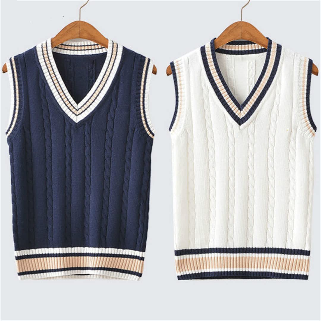 Pull sans manches en tricot épais à col en V pour homme