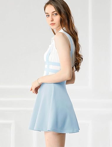 Miniatura 5 de Allegra K minifalda con tirantes y cintura elástica, corte A, para mujer.