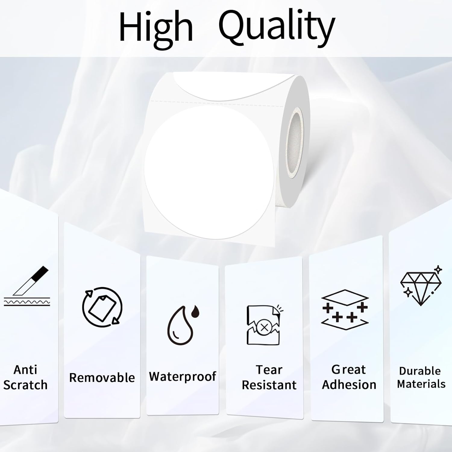 3 Inch White Round Thermal Sticker Labels, Waterproof Circle Direct Thermal Labels, Multi-Purpose Self-Adhesive Sticker Label for DIY Logo Design- 200 Sheet/Roll thumbnail