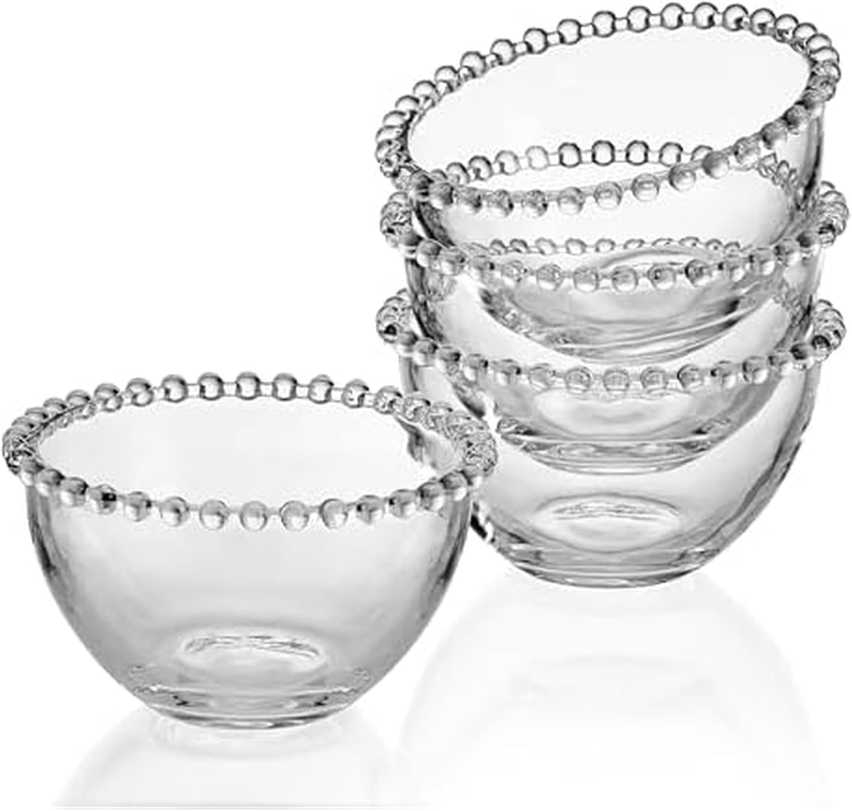 Beaded Glass Prep, Dip, Dessert, Fruit, Candy Bowls, Set of 4, 5.25 inch, Clear