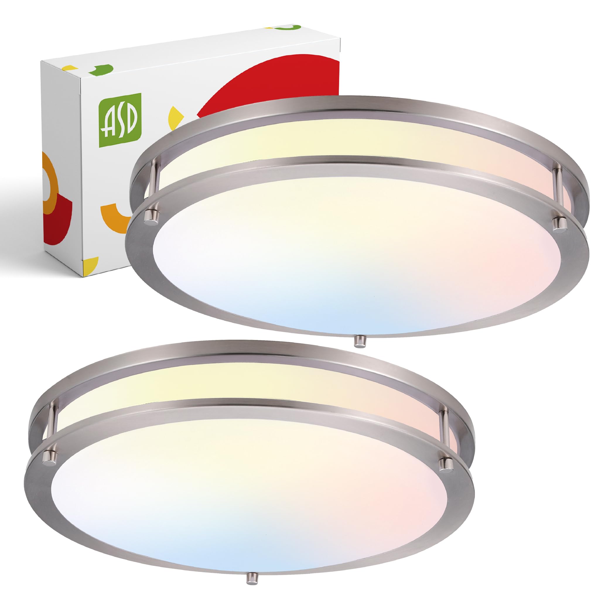 ASD 16" Round Flush Mount LED Lighting Near Ceiling Light | 3CCT, Dimmable, Energy Star, ETL Listed | 24W 1854LM 3000-5000K 120V | Low Profile Dual Ring Lamp | Nickel-image-28