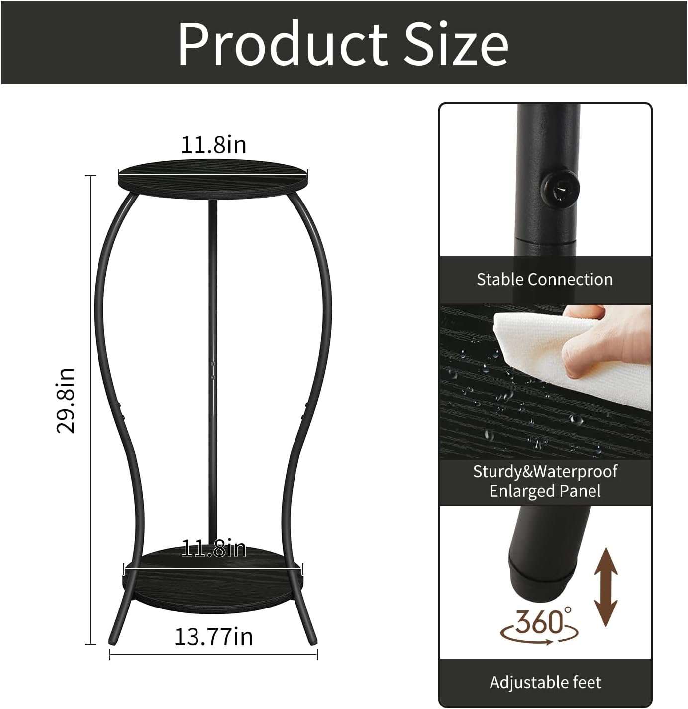 Plant Stand Indoor, 2 Tier Round Tall Plant Stand, Flower Pot Stand, Plant Shelf Rack, Corner Plant Stand for Planter Garden Balcony Patio Living Room, Black