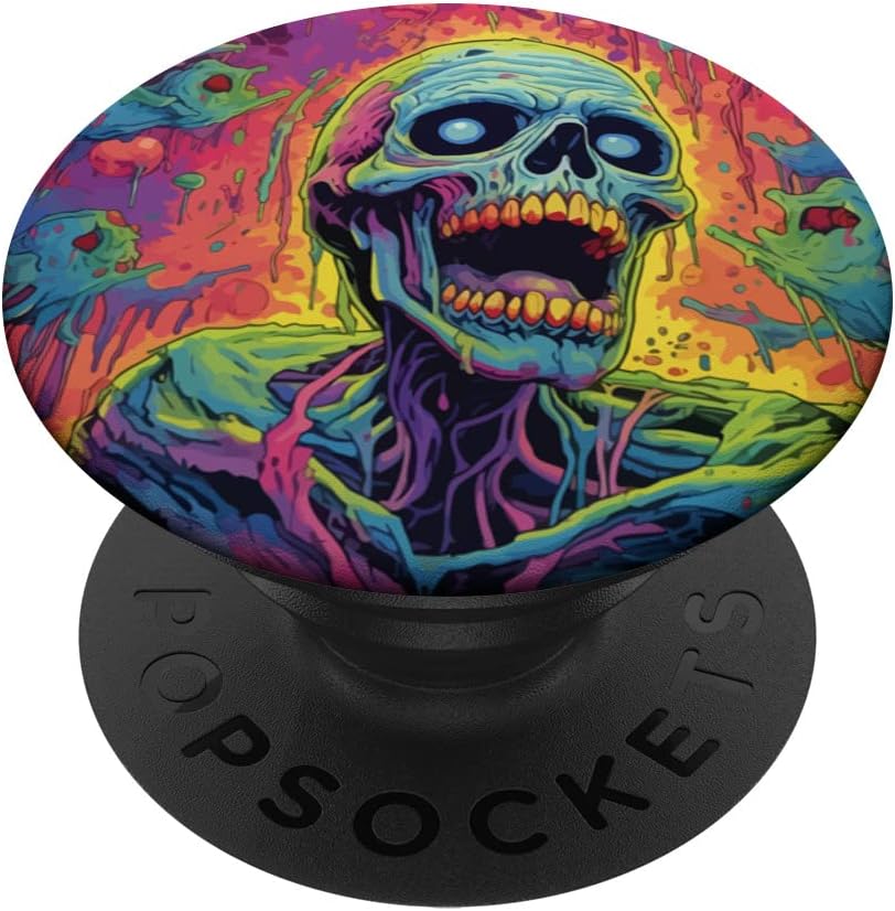 Psychedelic Zombie Aesthetic Trippy Art Abstract Skeleton PopSockets MagSafe PopGrip for iPhone