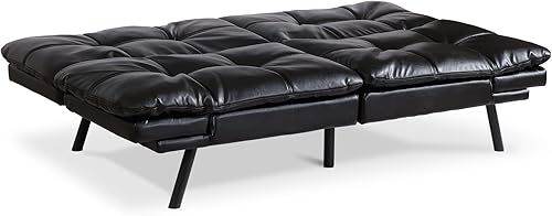 Miniatura 4 de Opoiar Lounge - Sofá cama de espuma viscoelástica para espacios de vida compactos, sofá biplaza plegable convertible con reposabrazos, cuero Negro