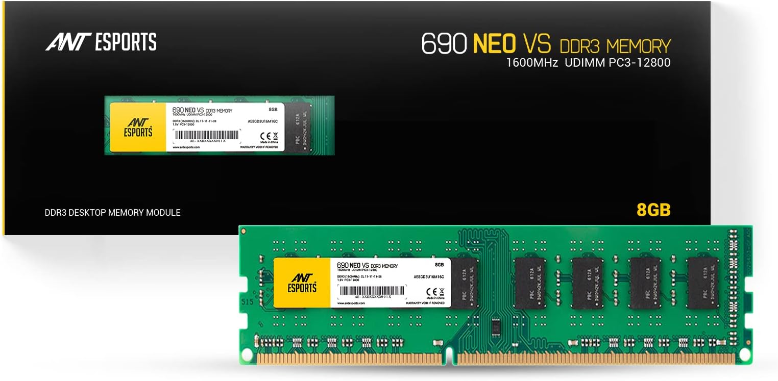 Ant Esports 690 NEO VS 8GB (1*8GB) DDR3 1600 MHz CL 11-11-11-28 U-DIMM Desktop Memory - AE8GD3U16M16C