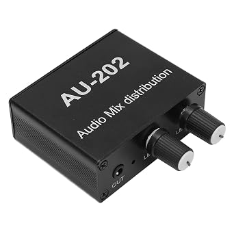 Jeanoko 1PCS DC5-19V Audio Converter, 2 in 2 Out Audio Mixer Box 3.5mm Jacks for Distribution,Connect 2 Headphones or 2 Amplifiers
