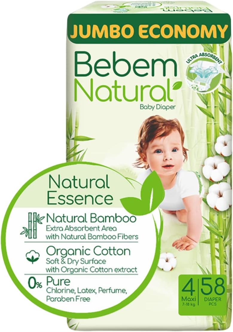 Bebem Natural Baby Diapers Jumbo Pack Maxi Size 4 58 Pieces