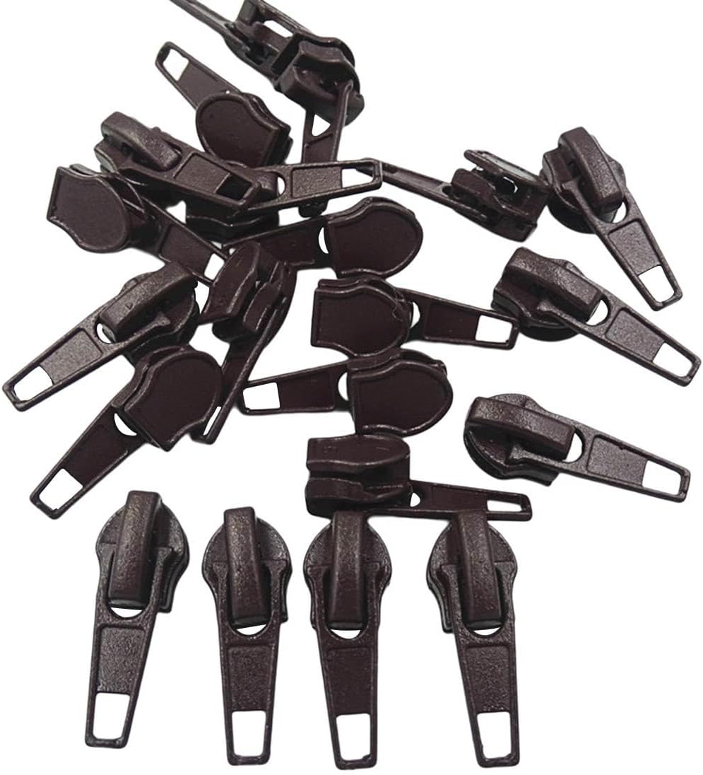 100PCS Metal Zipper Slider, Nylon Coil Zippers Replacement for Jackets Purses Luggage Backpacks Clothing, NO 3(Coffee)